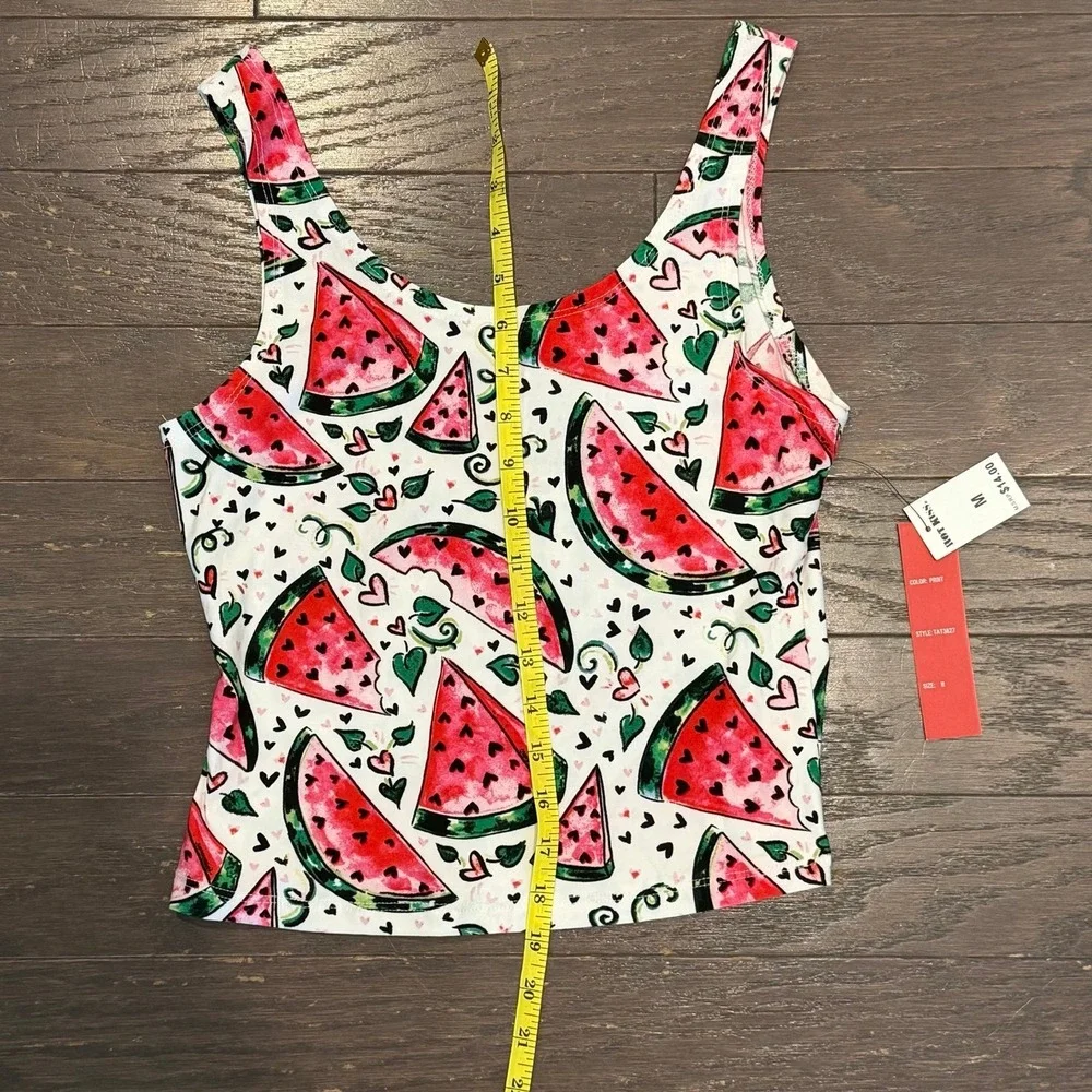 Hot Kiss Womens Watermelon Print Scoop Neck Tank Top White TAT3627 Medium NWT - Picture 2 of 3